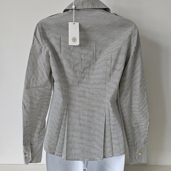 NWT TORY BURCH Cotton Blend Black White Stripe Brigitte Blouse Top Shirt 0 - Picture 7 of 7